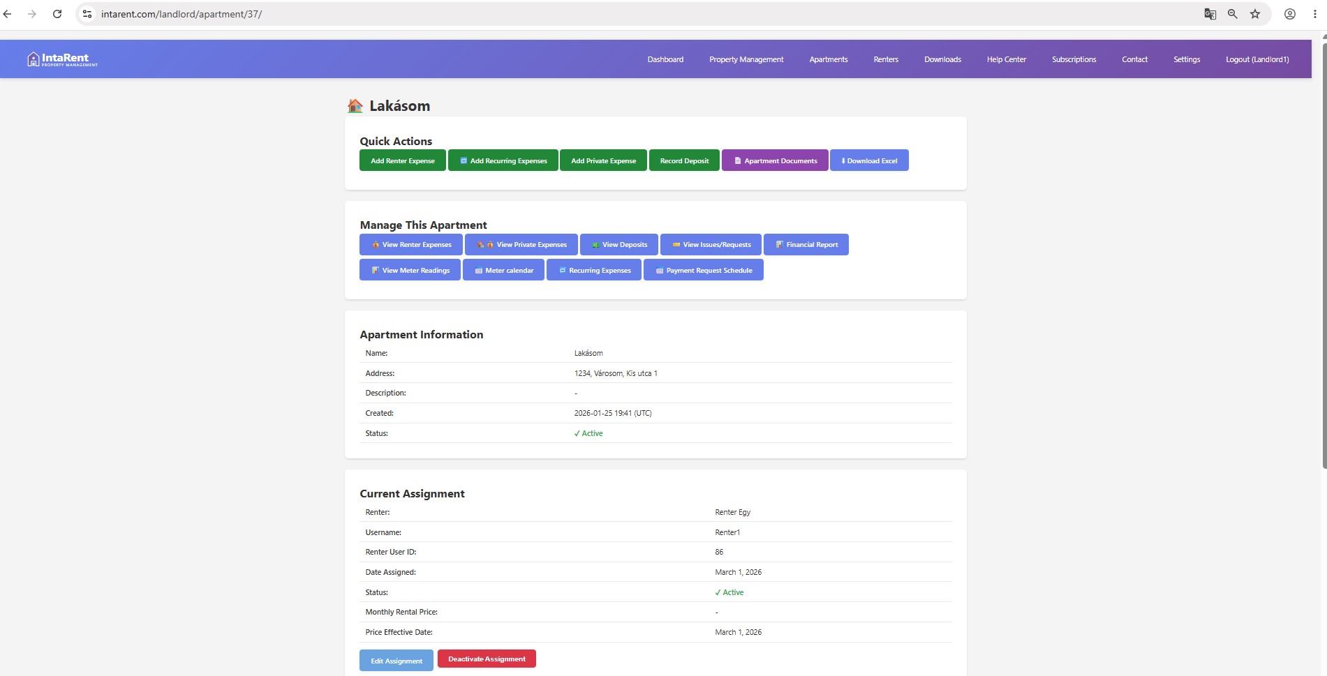 Preview of IntaRent property management dashboard